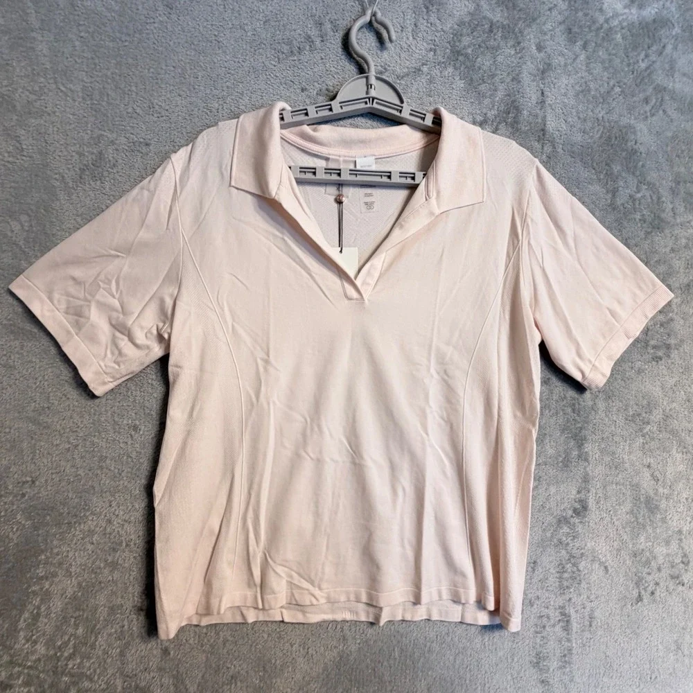 CALIA Seamless Johnny Collar Polo Faded Pink Short Sleeve‎ Golf Shirt Top XL